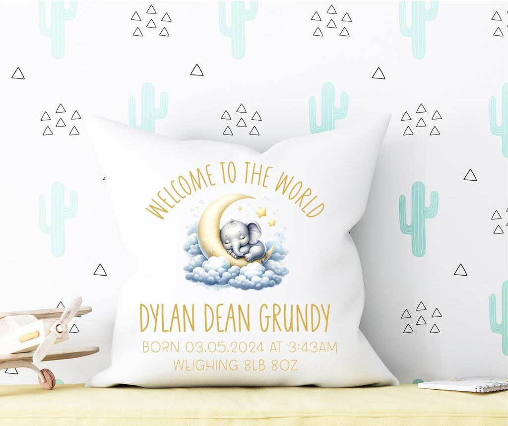 Personalized Baby Cushion: Elephant 'Welcome to the World' Gift
