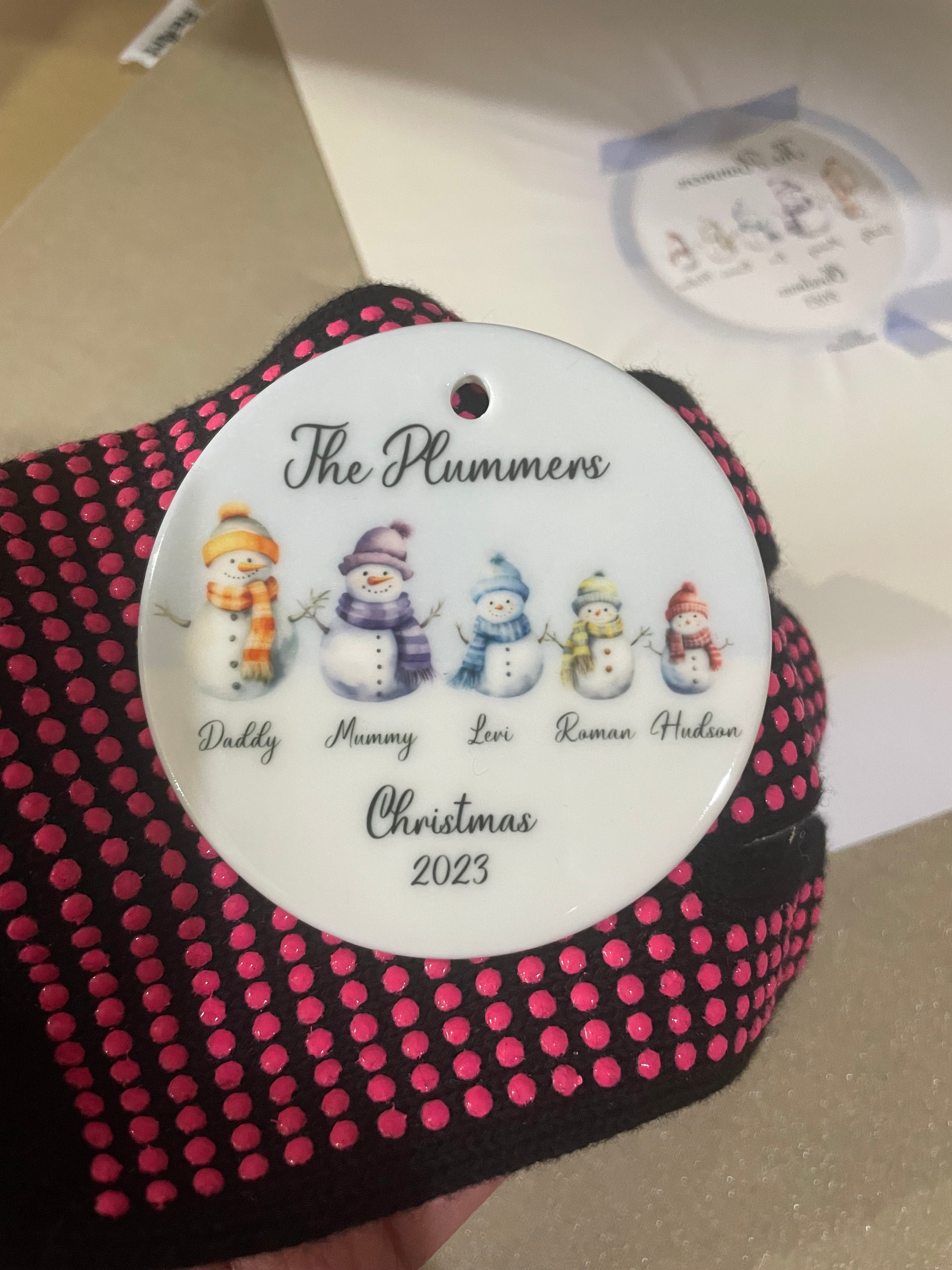 Personalised snowman Christmas tree ornament