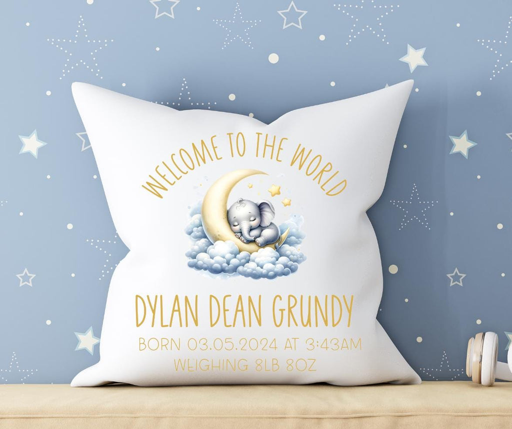 Personalized Baby Cushion: Elephant 'Welcome to the World' Gift