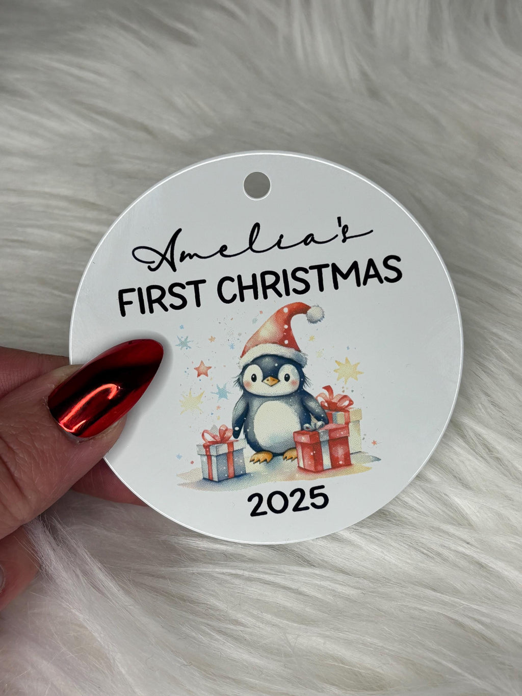 1st Christmas personalised penguin themed tree ornament 2025