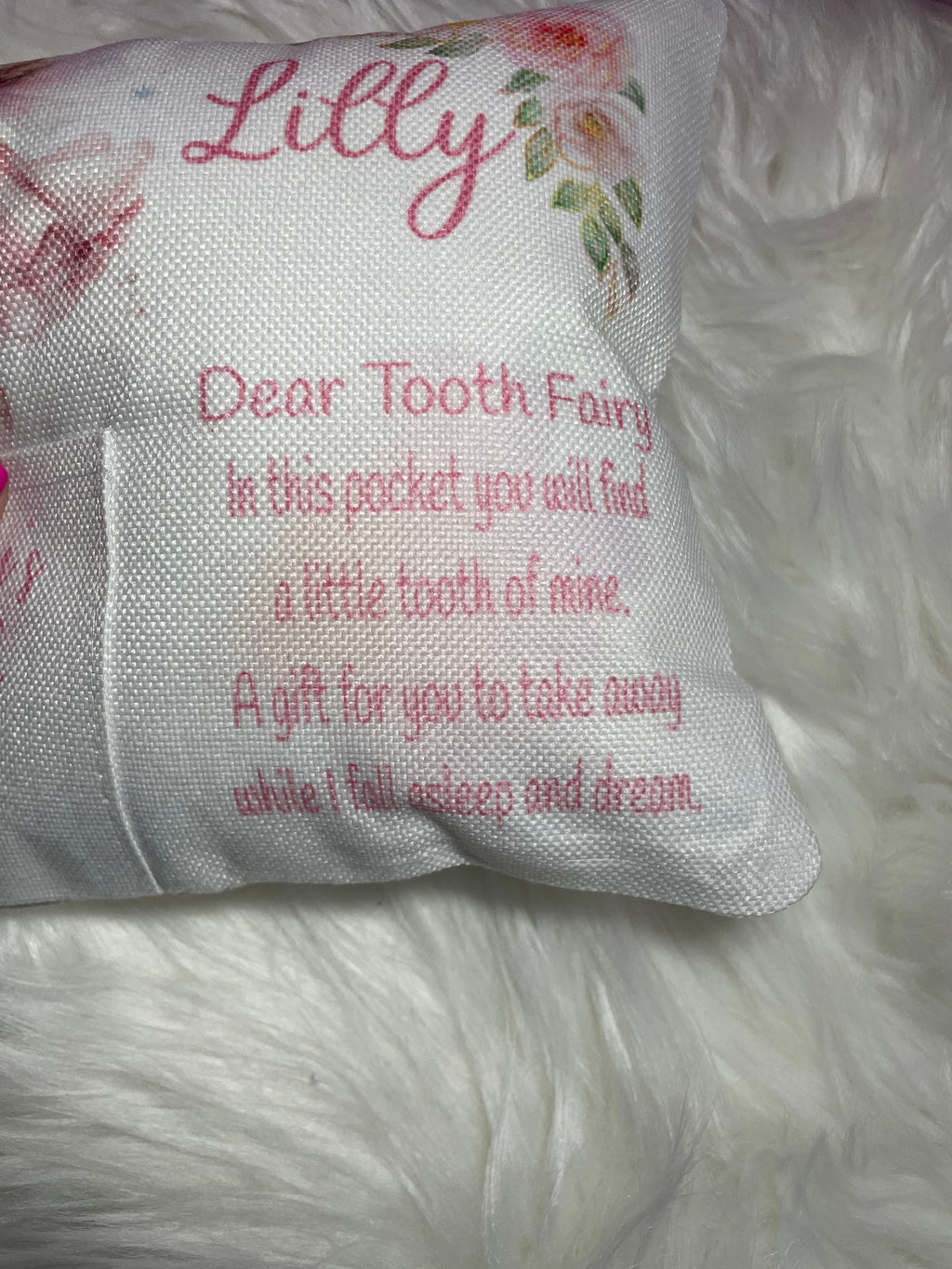 Tooth Fairy pillow personalised with name