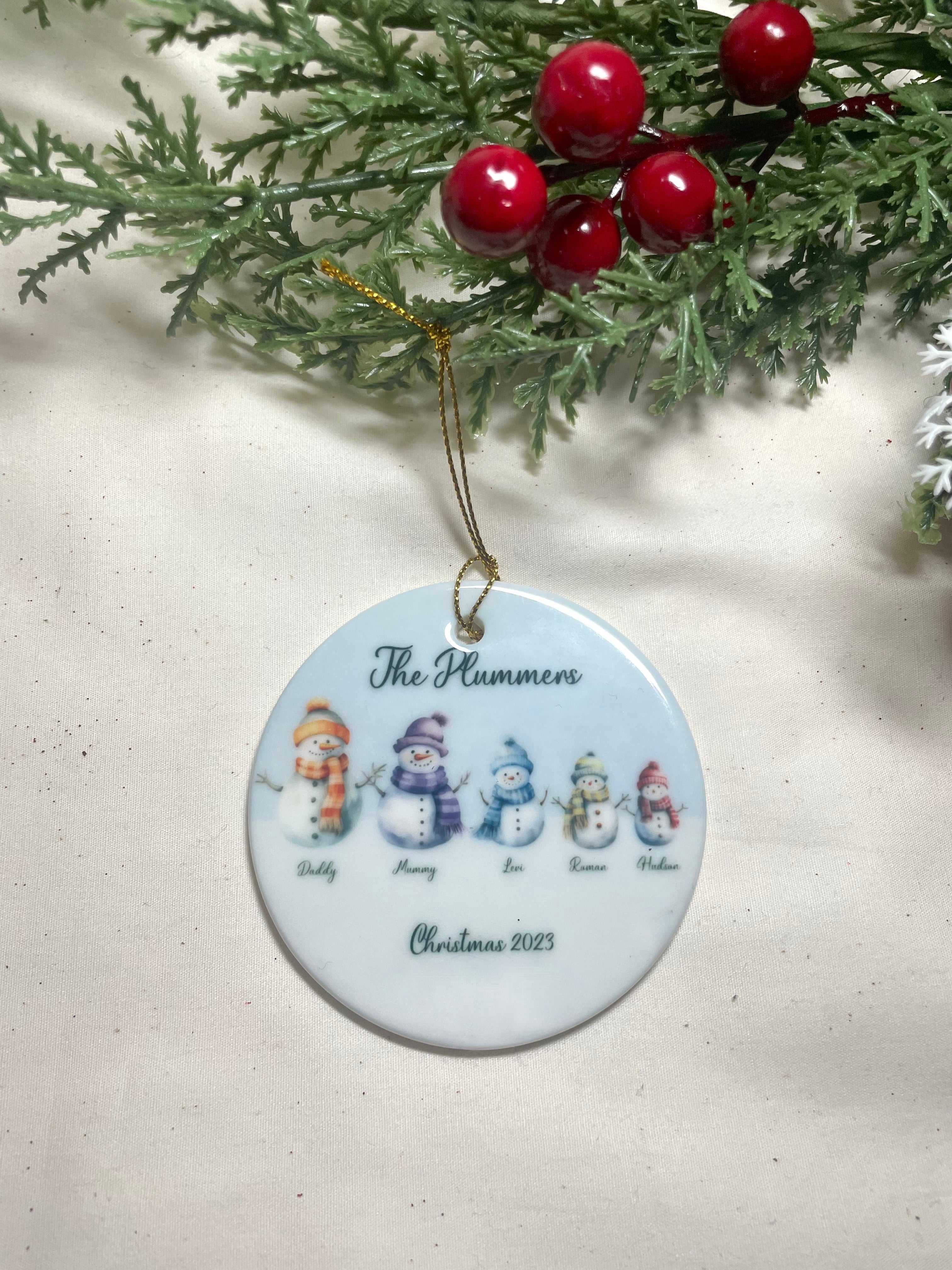 Personalised snowman Christmas tree ornament