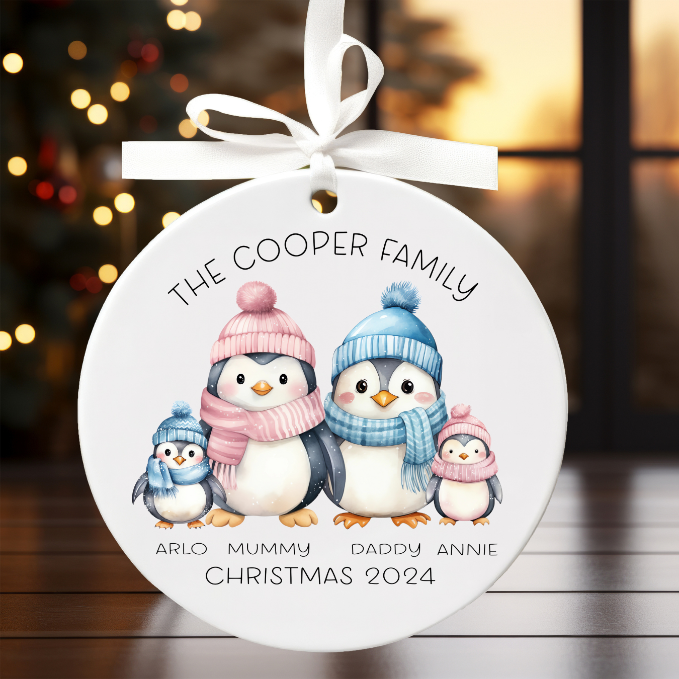 Personalised Penguin family Christmas tree ornament