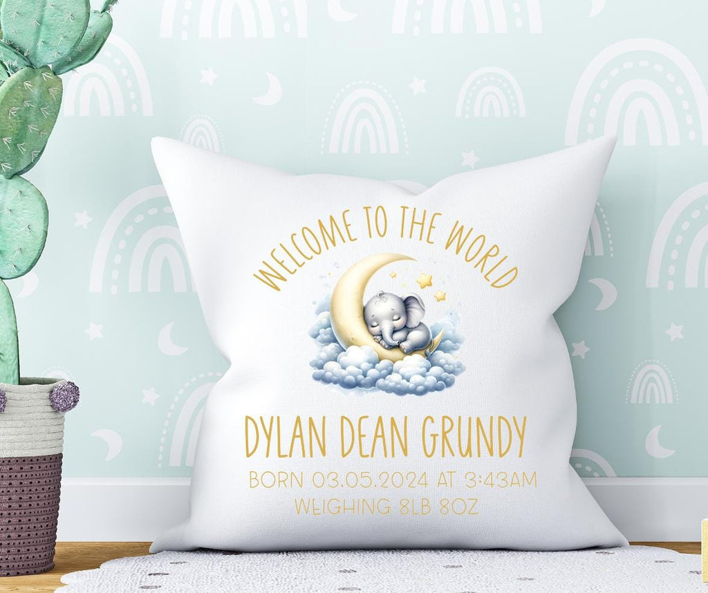 Personalized Baby Cushion: Elephant 'Welcome to the World' Gift
