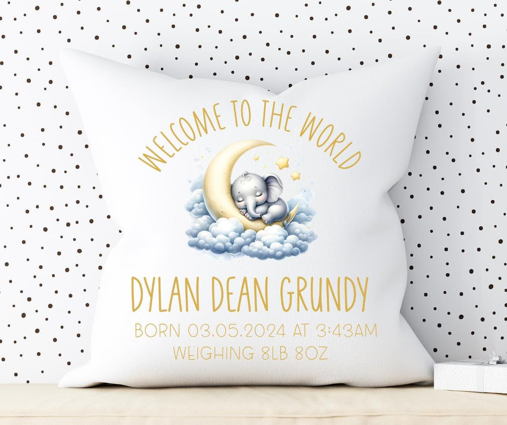 Personalized Baby Cushion: Elephant 'Welcome to the World' Gift