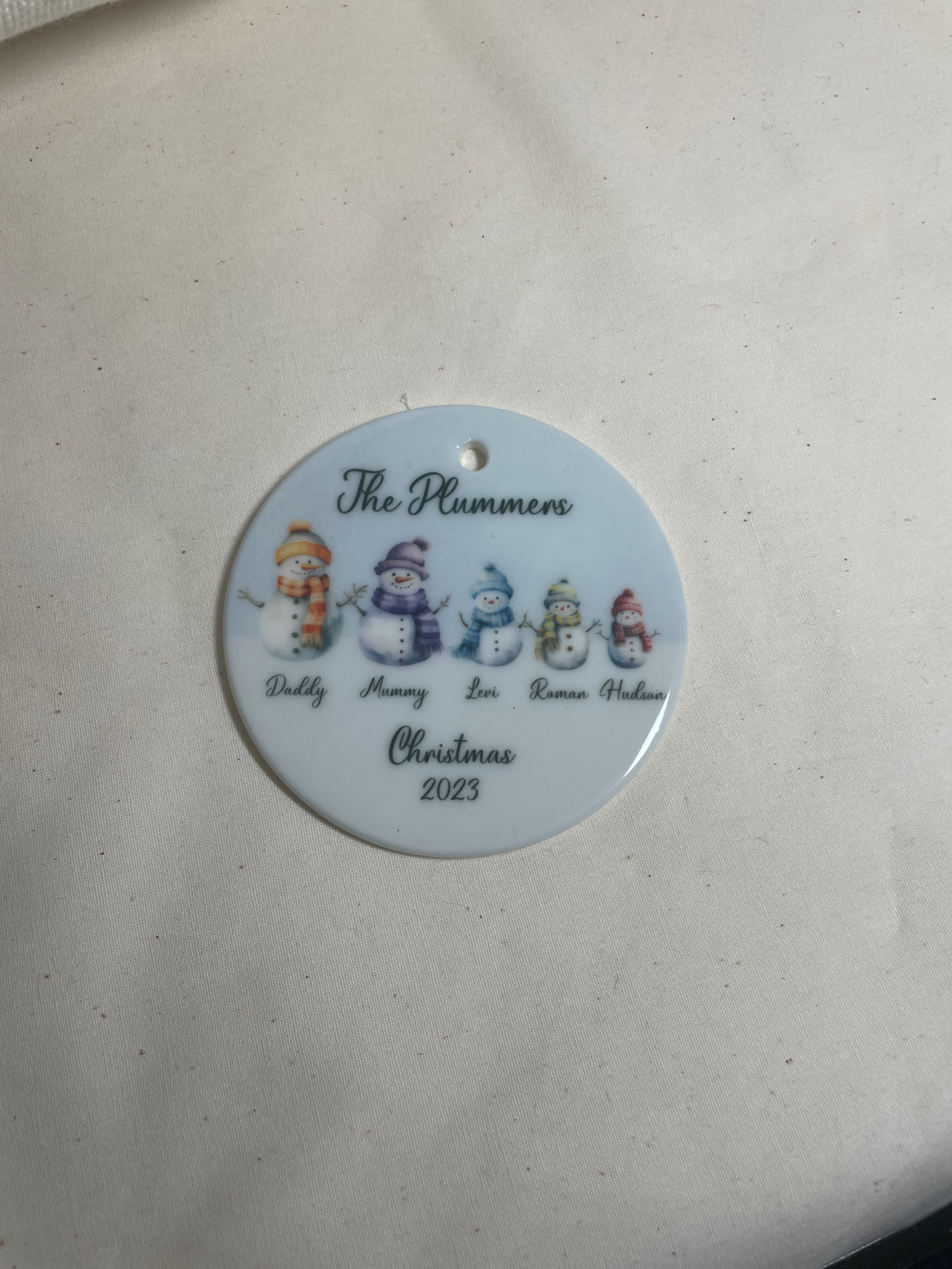 Personalised snowman Christmas tree ornament