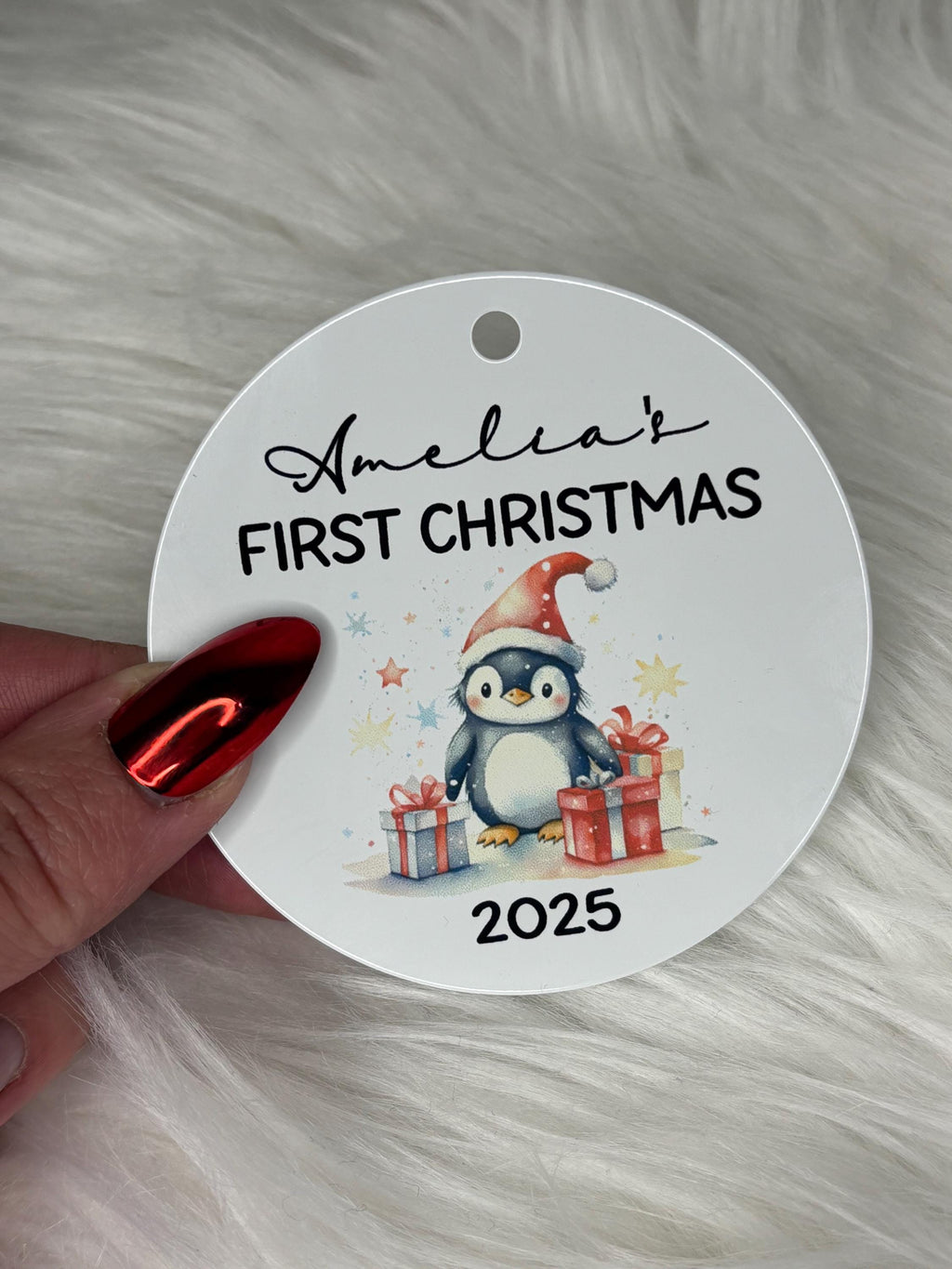 1st Christmas personalised penguin themed tree ornament 2025