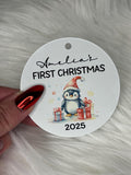 1st Christmas personalised penguin themed tree ornament 2025
