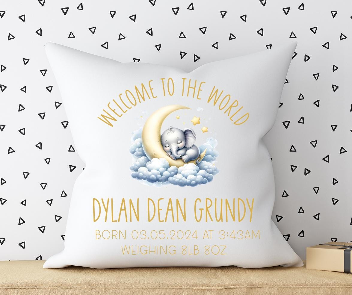Personalized Baby Cushion: Elephant 'Welcome to the World' Gift