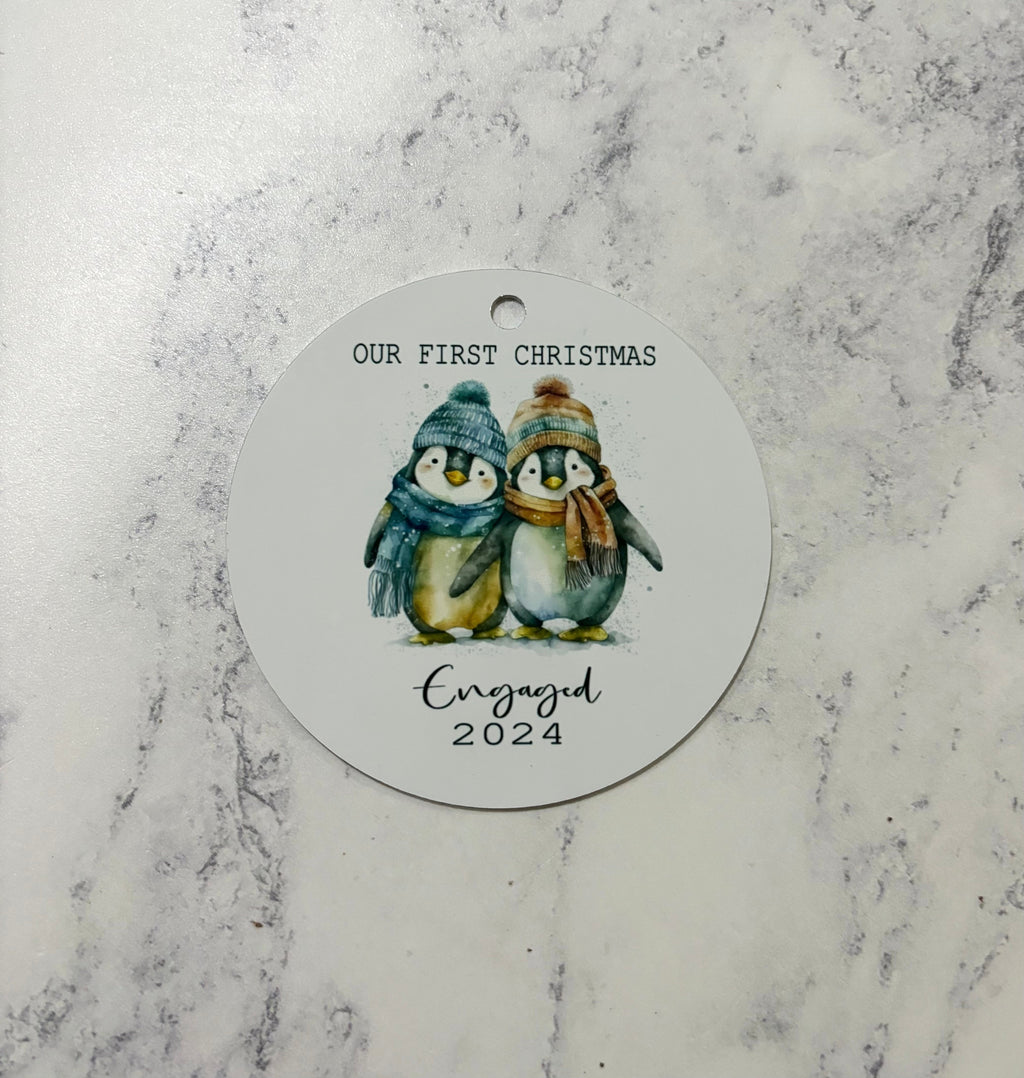 Engaged Christmas tree decoration Penguin themed