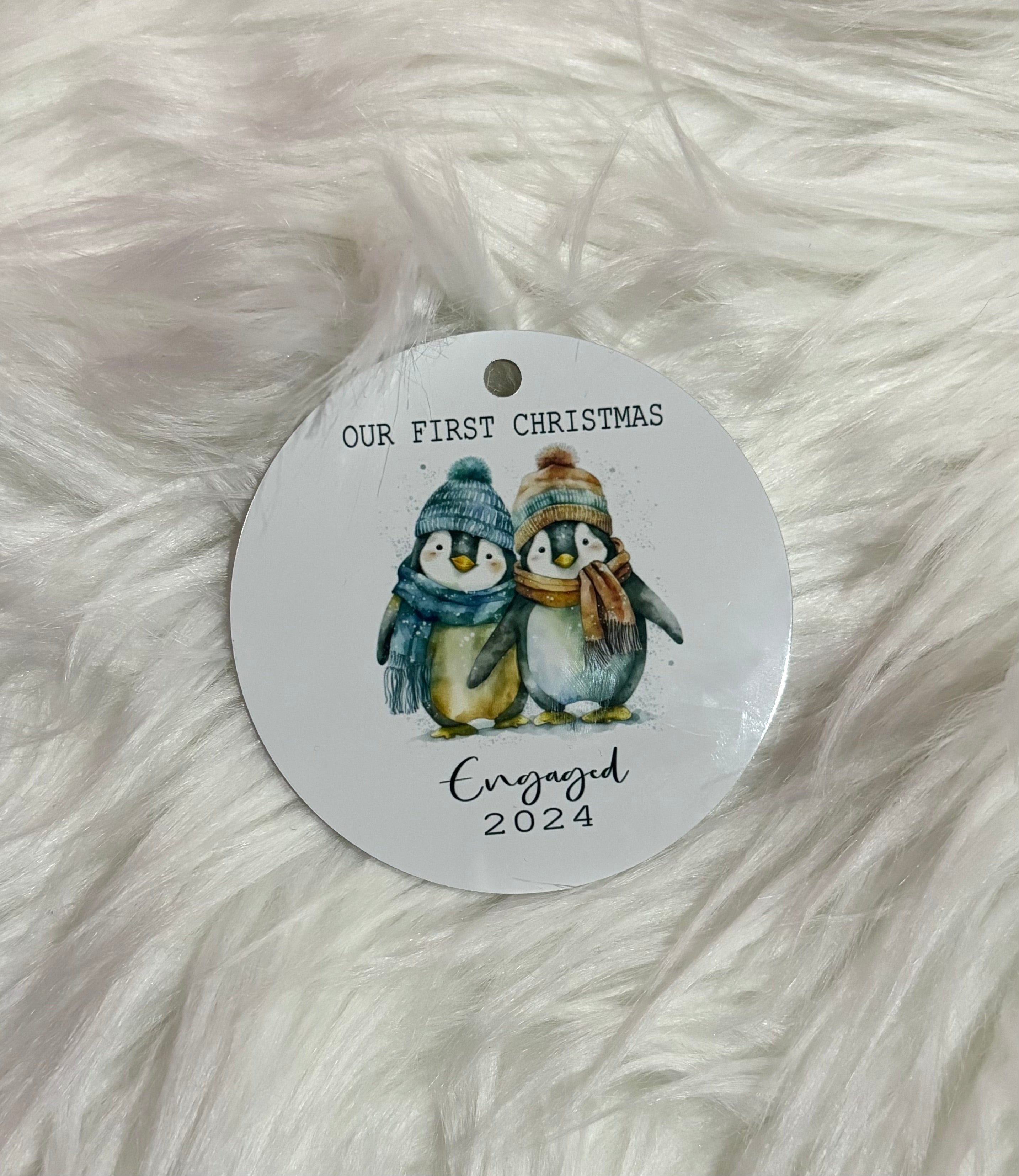 Engaged Christmas tree decoration Penguin themed