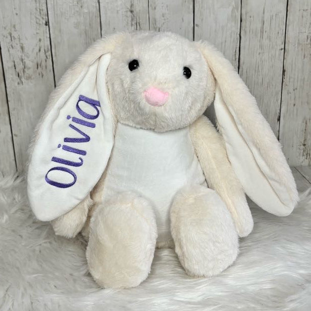 Embroidered bunny personalised with name on ear Easter gift