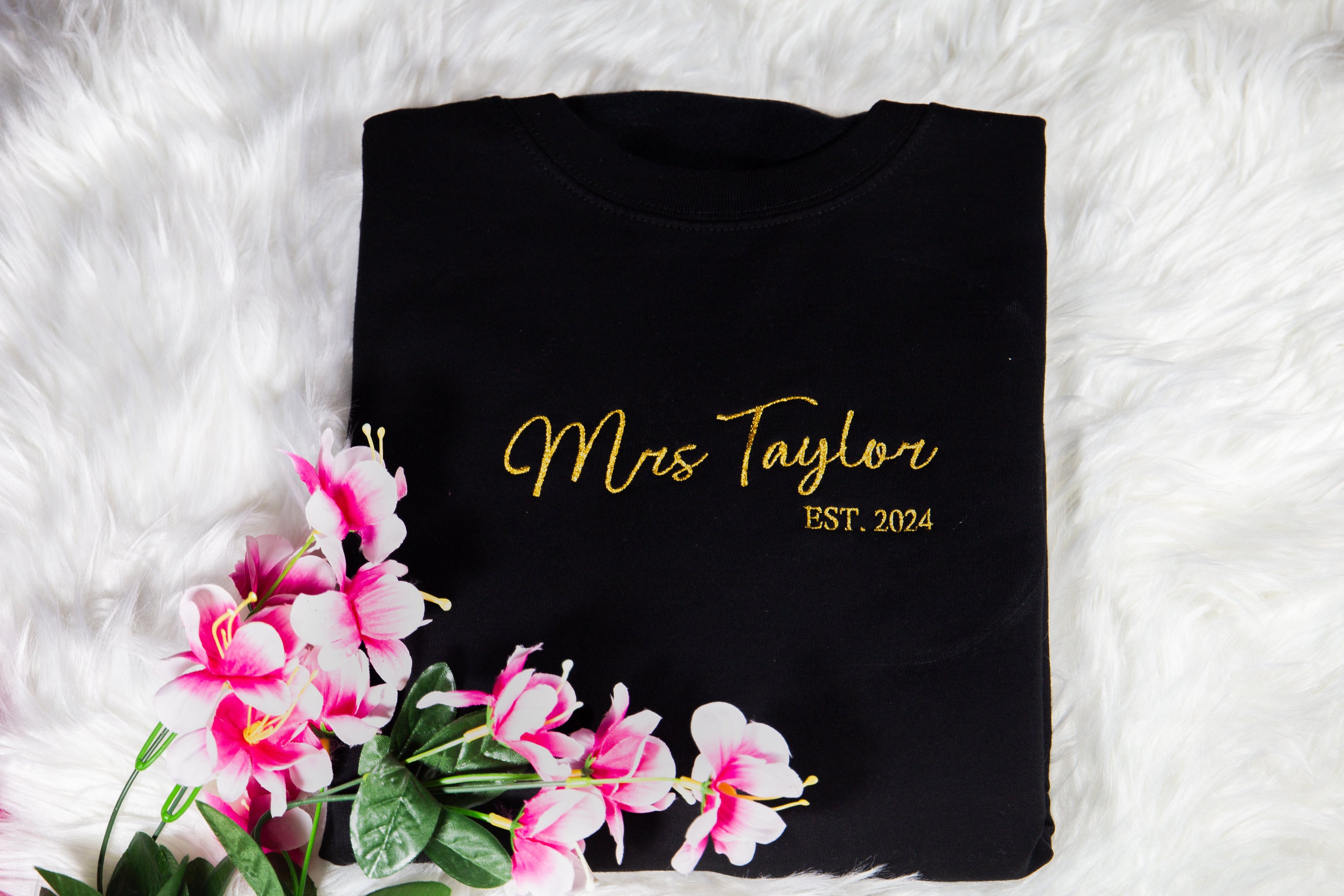 Mrs sweatshirt personalised with surname and year you got married.