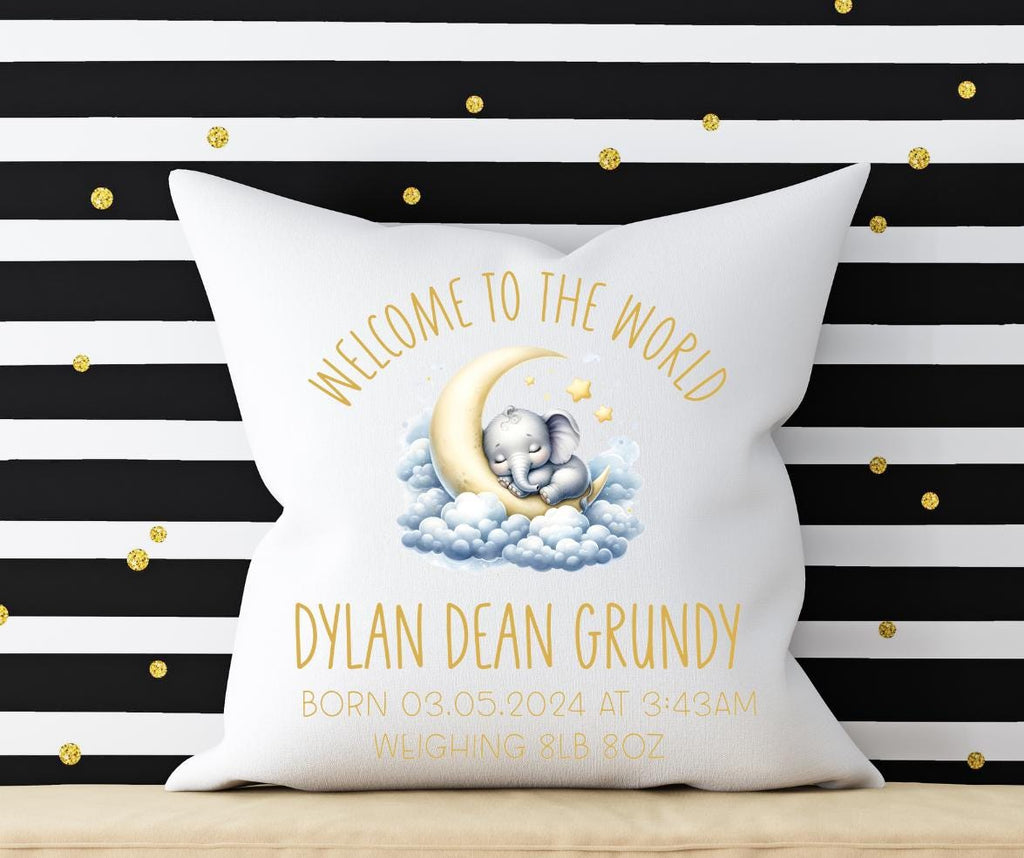Personalized Baby Cushion: Elephant 'Welcome to the World' Gift