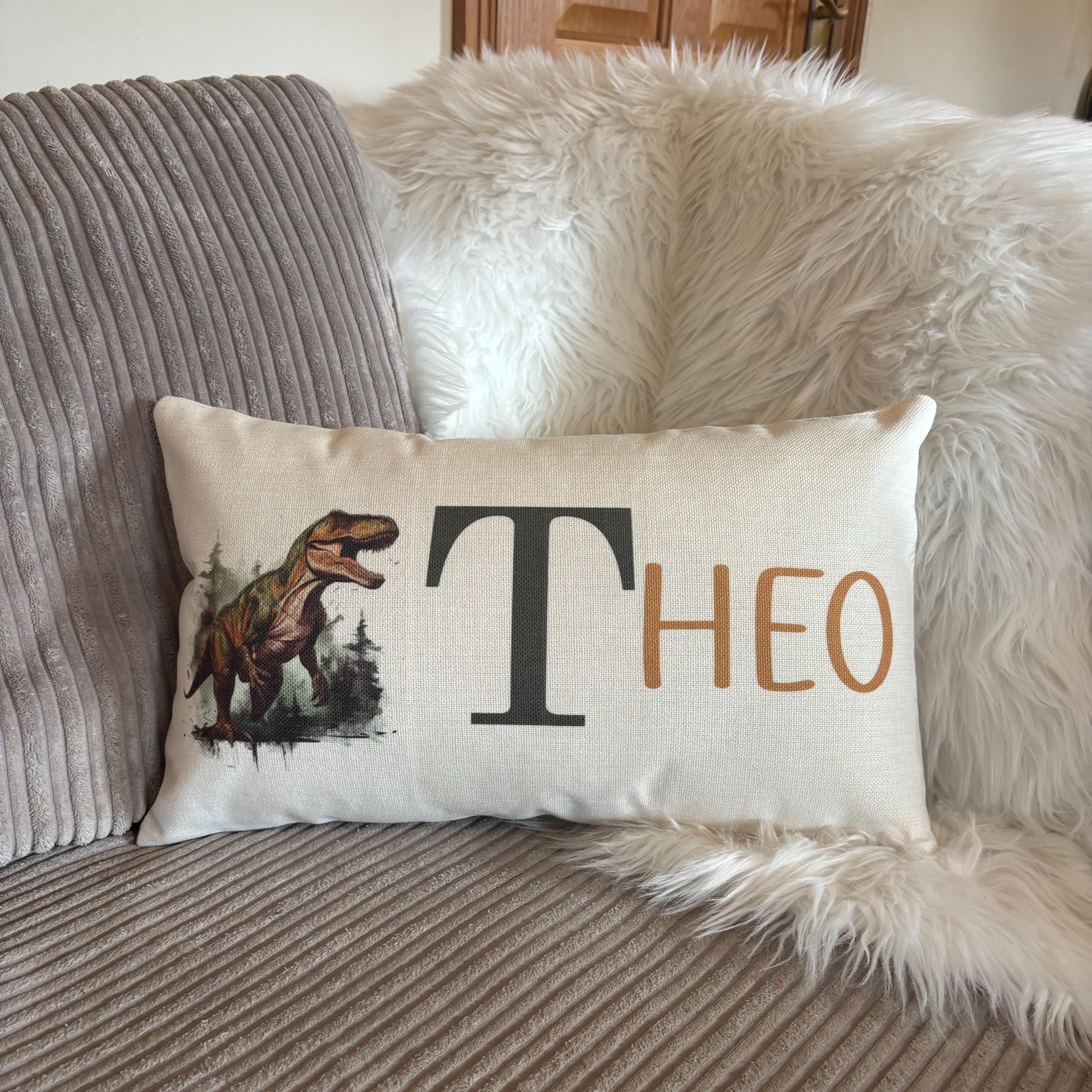 Dinosaur personalised name cushion birthday gift for kids