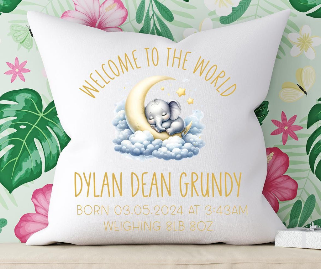 Personalized Baby Cushion: Elephant 'Welcome to the World' Gift